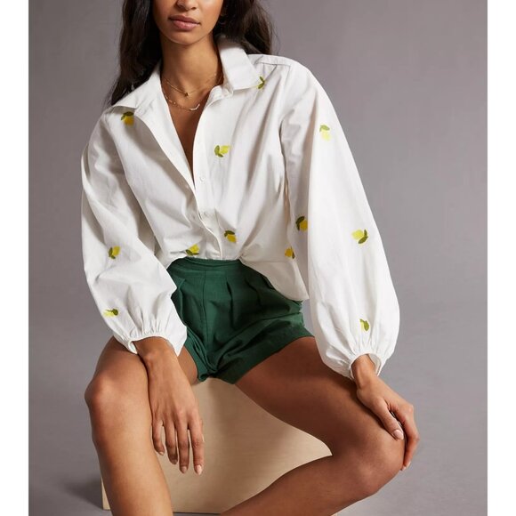 Anthropologie Tops - Anthropologie Maeve Embroidered Button Down Blouse White XL